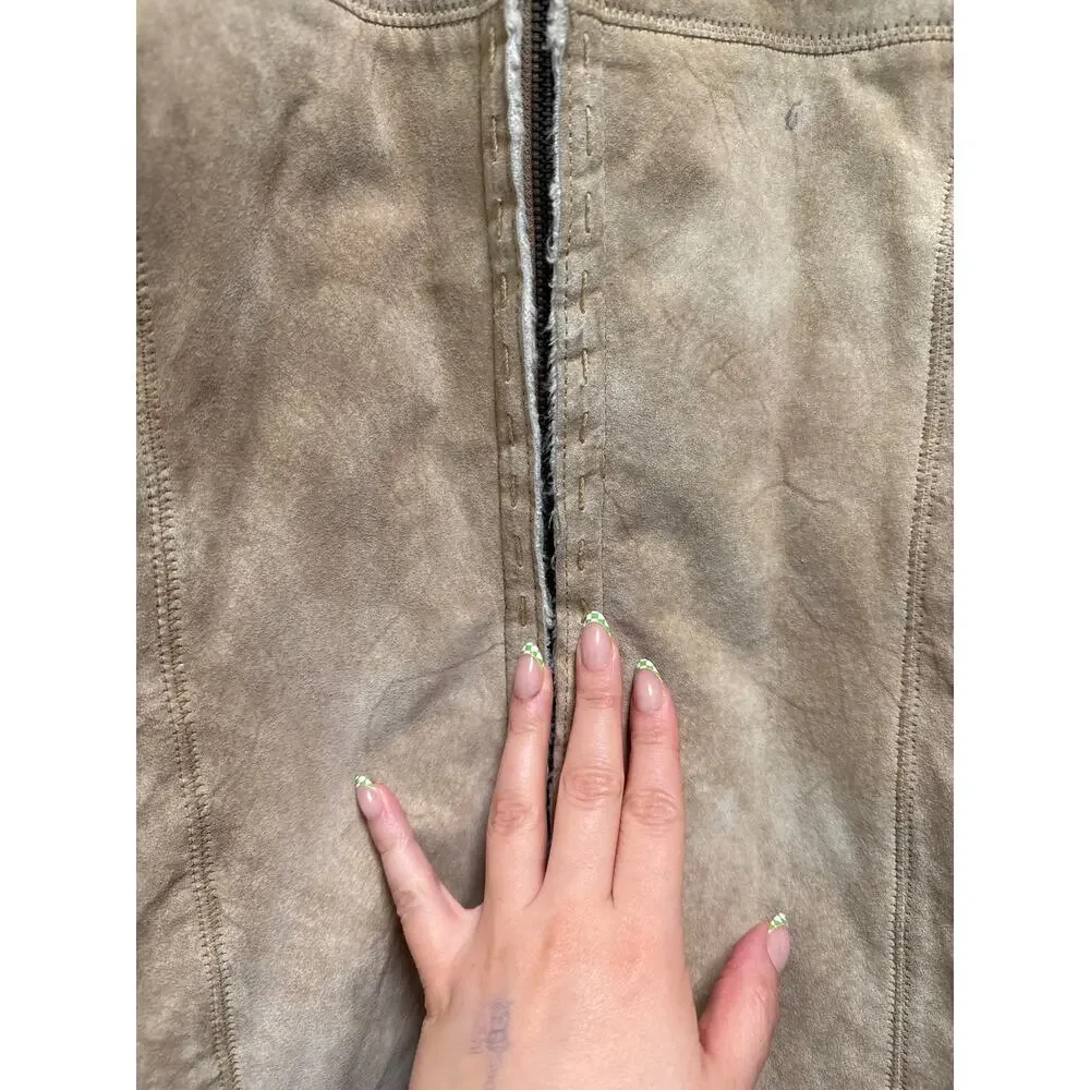 Avanti Vintage 90s Penny Lane Faux Fur Camel Suede Leather Jacket Size Large - Picture 6 of 10
